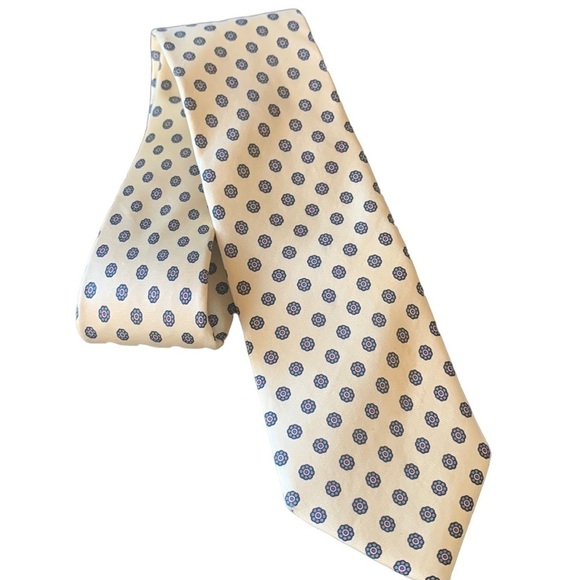 Lands End Yellow Print Silk Tie - Picture 1 of 4